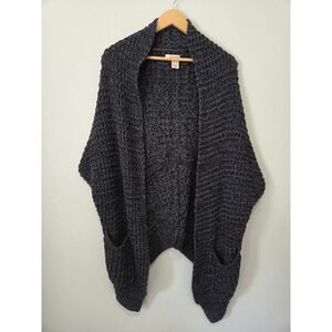 DKNY Jeans Womens Charcoal Gray Chunky Knit Cocoon Cardigan Sweater Pockets S